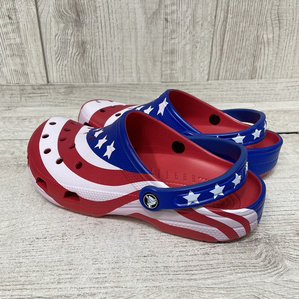 Crocs American Flag Clogs Men 8 Women 10 America Patriotic July 4th Red Blue New - Picture 4 of 10